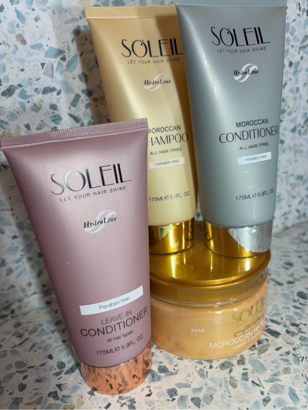 Soleil HydroLine Moroccan Hair Care Set Shampoo Conditioner Mask Leave-In - Picture 2 of 6